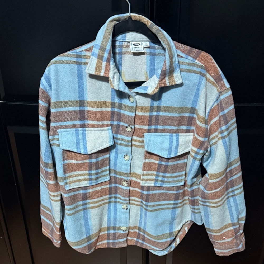 Ford Plaid Button-Up Shirt in Blue and Brown